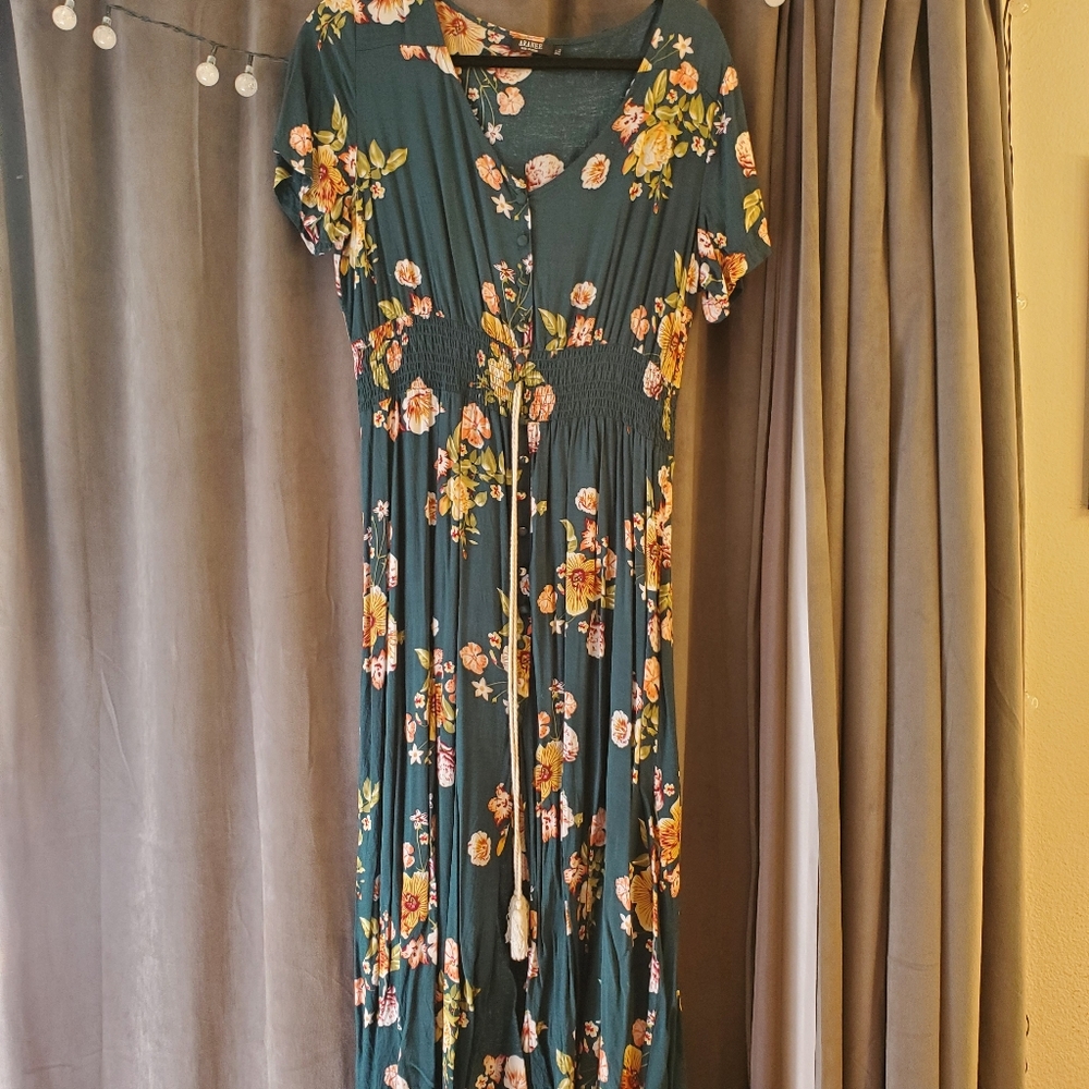 Dark green floral dress